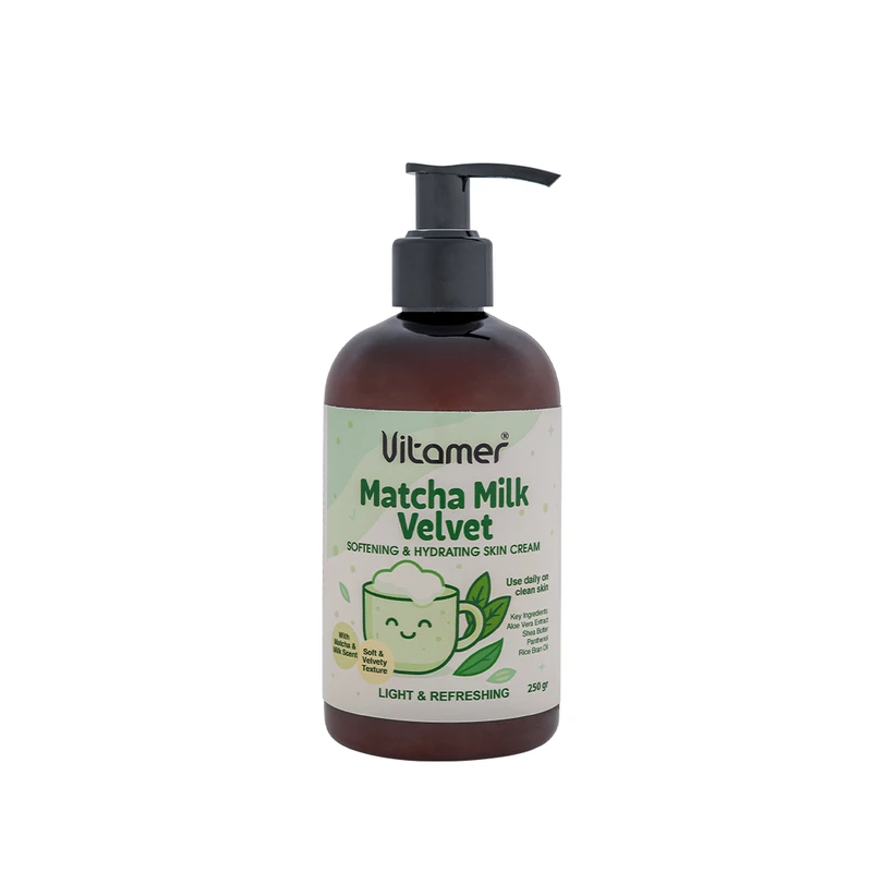 کرم مرطوب‌کننده و آبرسان بدن ویتامر مدل Matcha Milk Vlevet مناسب برای انواع پوست حجم 250 میلی‌لیتر