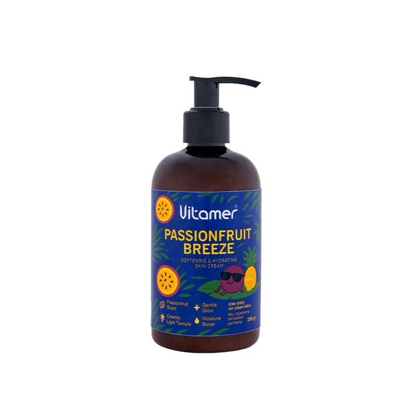 کرم مرطوب‌کننده و آبرسان بدن ویتامر مدل Passionfruit Breeze مناسب برای انواع پوست حجم 250 میلی‌لیتر