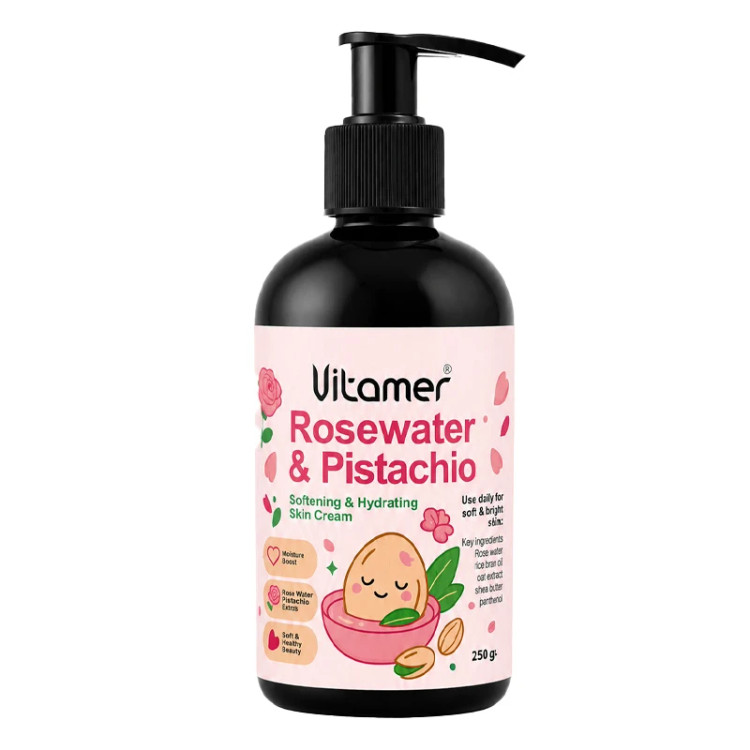 کرم آبرسان دست، صورت ویتامر مدل RoseWater & Pistachio مناسب برای انواع پوست حجم 250 میلیلیتر